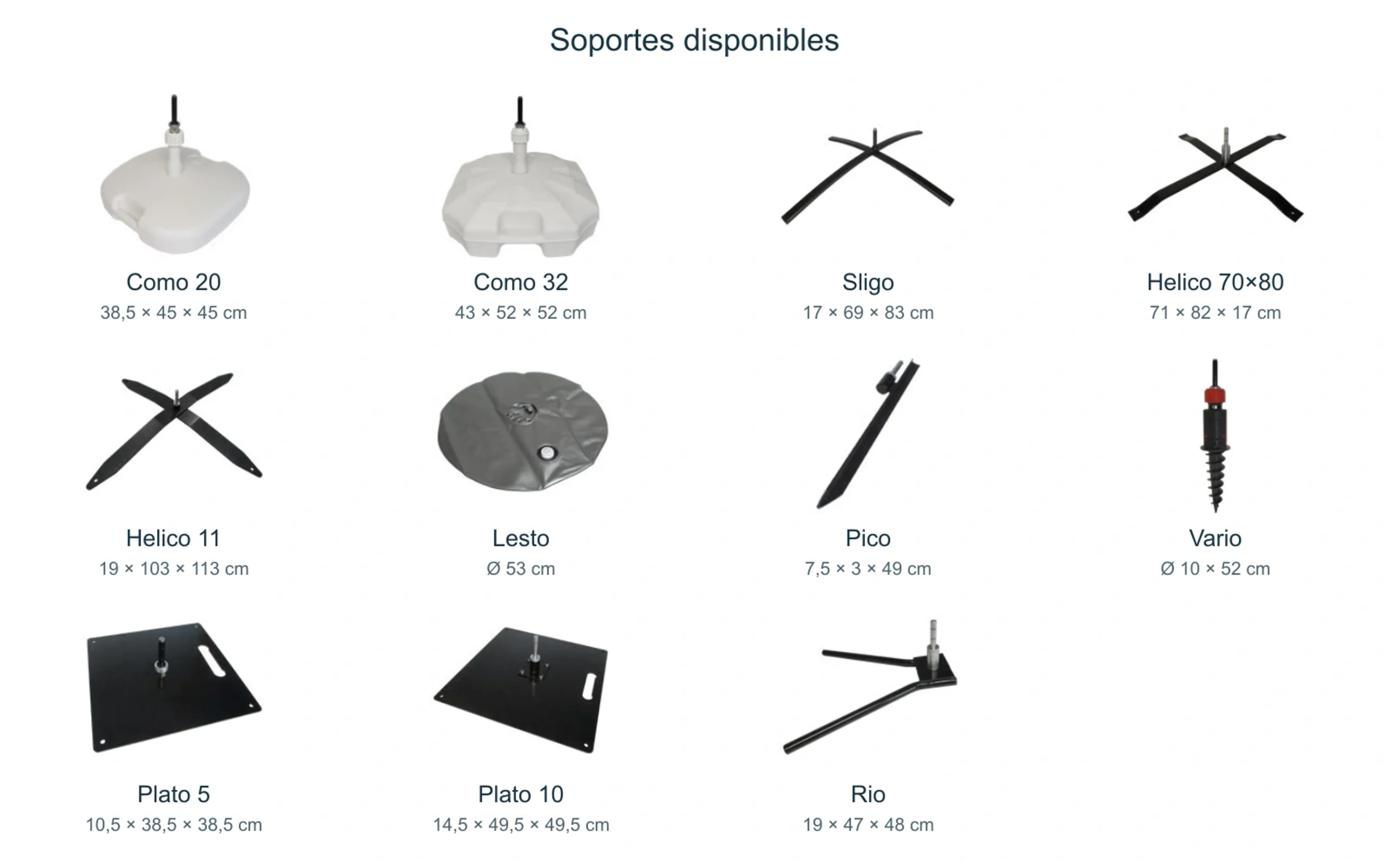 Bases y accesorios para flybanners: Como, Sligo, Helico, Lesto, Pico, Vario, Plato y Rio