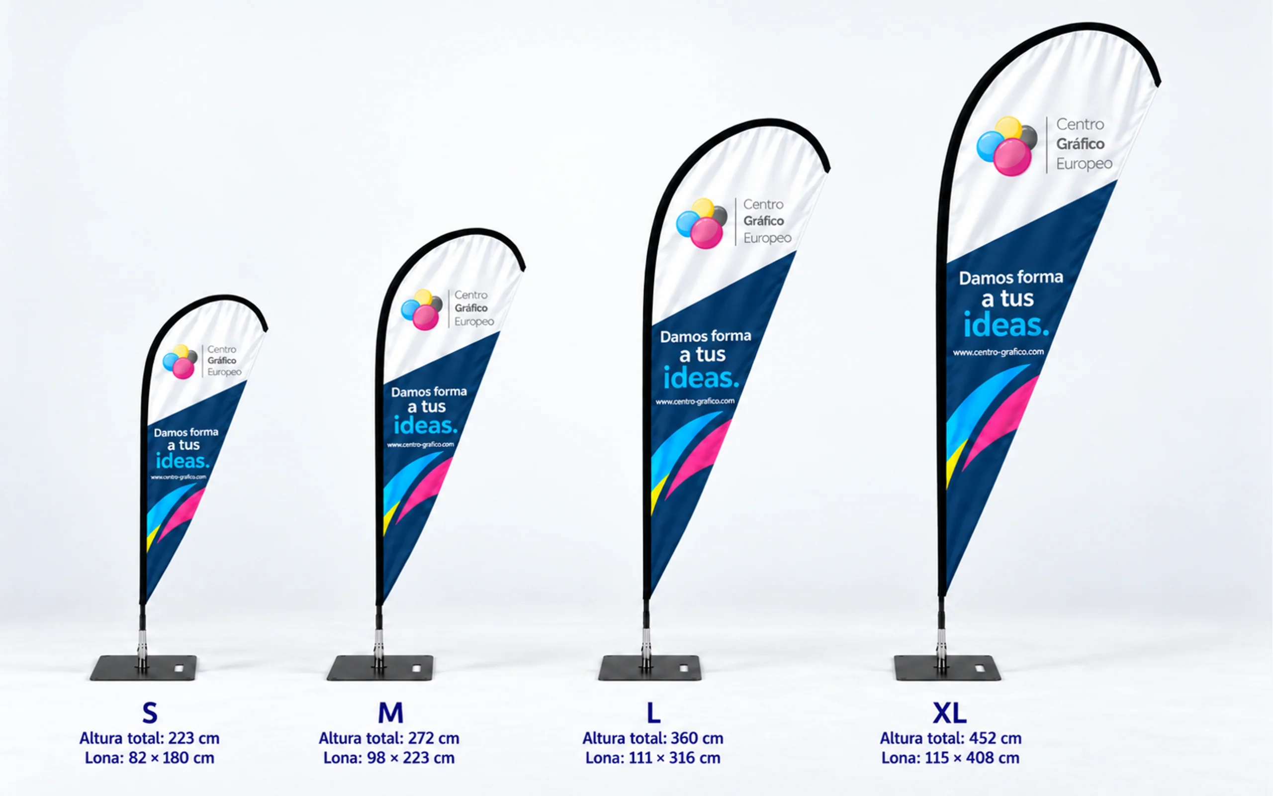 Modelos de flybanner gota en sus distintos tamaños