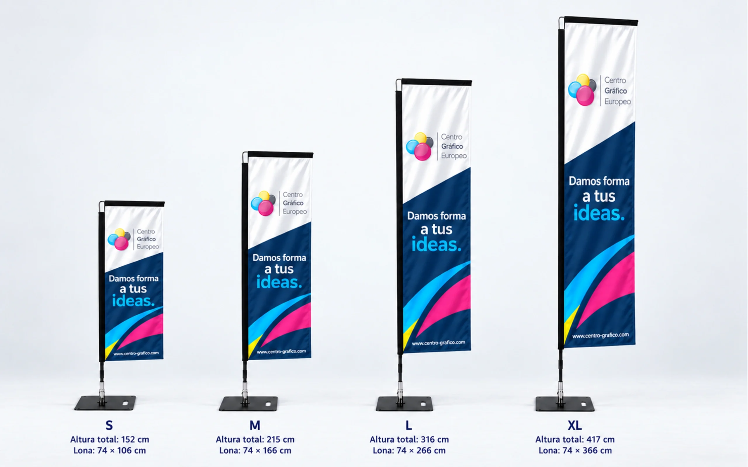 Modelos de flybanner rectangular en sus distintos tamaños